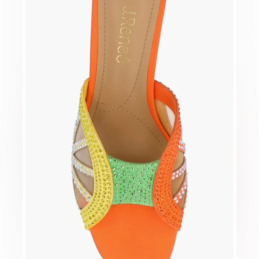 J.Renee Orange, Yellow & Green Embellished Low Block Heel Slide - Picture 4 of 16